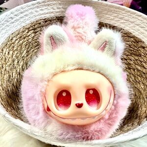 Plush Pink furry Labubu earmuffs
